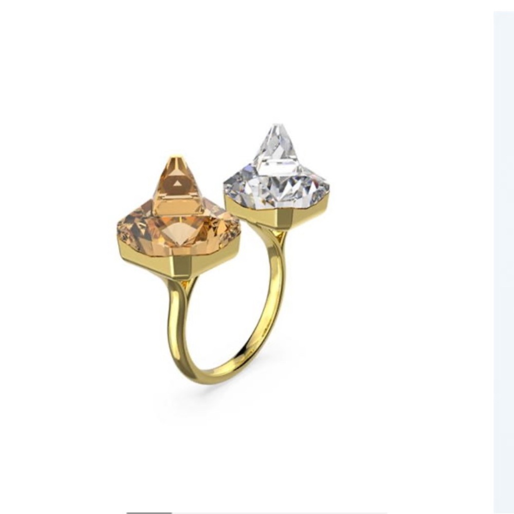Swarovski Open Ring Pyrámid Cut Yellow Crystal Gold Tone Plated  Size - Picture 3 of 8